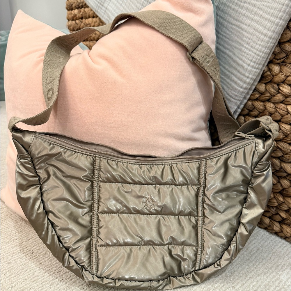Padded Quilted Shoulder Bag in Shimmery Taupe